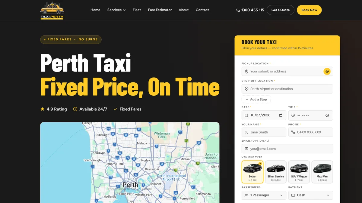 Taxi Perth website, a case study by MH Tech Solutions